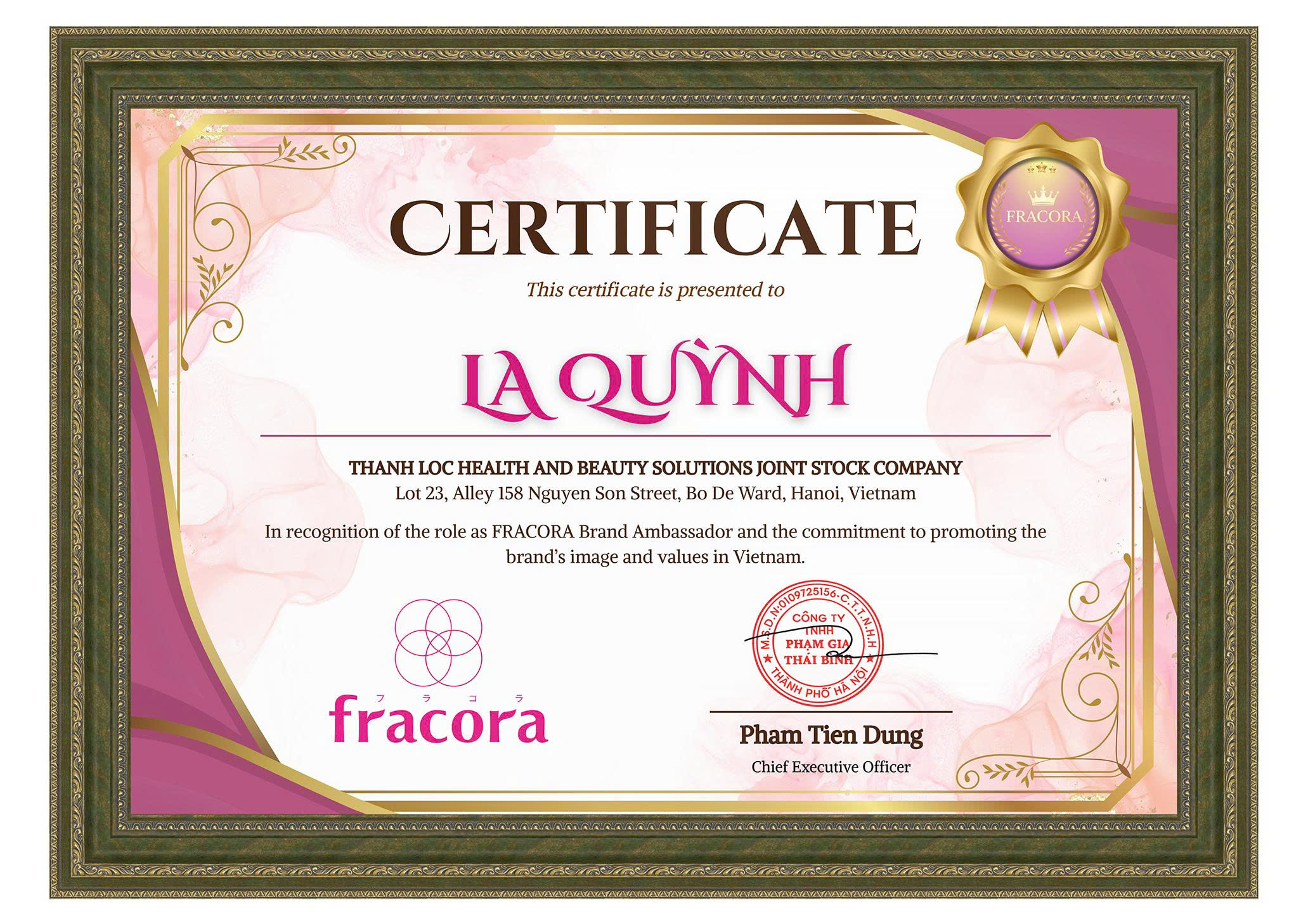 FRACORA & Doanh nhân La Quỳnh: Đồng hành để lan tỏa giá trị tích cực